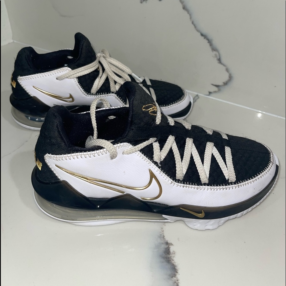 Nike Mens Lebron 17 Low Basketball Shoes CD5007-101 Metallic Gold White 8 US